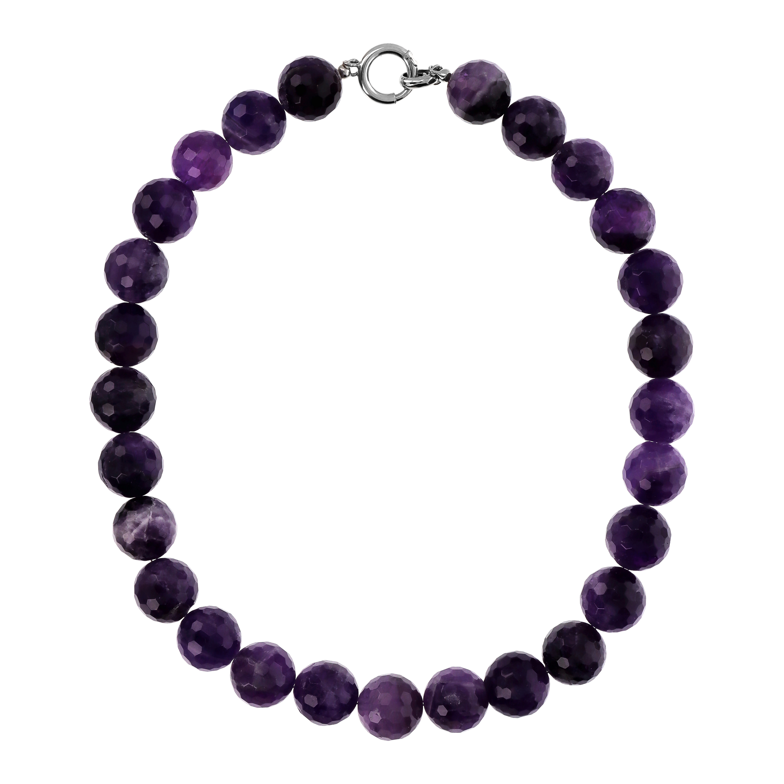 Collana Girocollo con Sfere di Pietra Naturale Ametista Viola in Argento 925 placcato Rodio