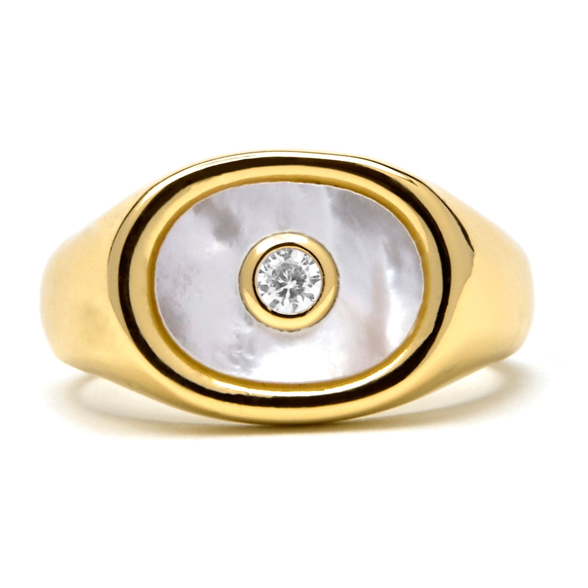 Anillo con Madreperla Blanca acabado oro 18k