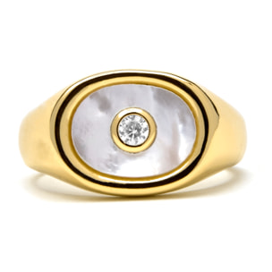 Anillo con Madreperla Blanca acabado oro 18k