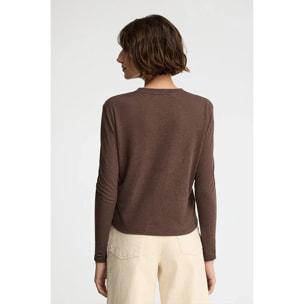 Maglietta cioccolato a maniche lunghe in misto lino con logo Polo Club