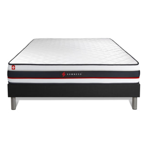 Ensemble - Matelas Mousse haute densitée avec micro-cellules d'air 19cm d'épaisseur - 1 zone de confort - Confort très ferme - Sommier tapissier monobloc - 2 places