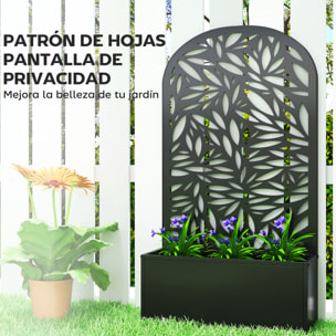Jardinera Exterior Grande de Metal, Jardinera con Pantalla de Privacidad Curva de Hojas Decorativas, Macetero de Pared o Independiente para Plantas Trepadoras, Patio, 61x23x113 cm, Negro
