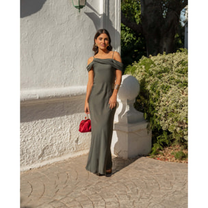 Vestido largo escote drapeado