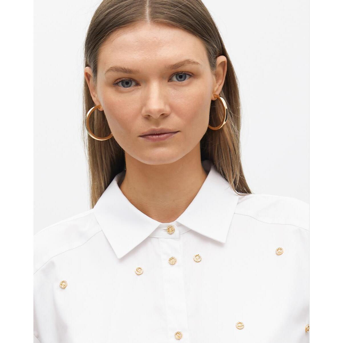 Camicia Dritta in Popeline con Dettaglio Gioiello