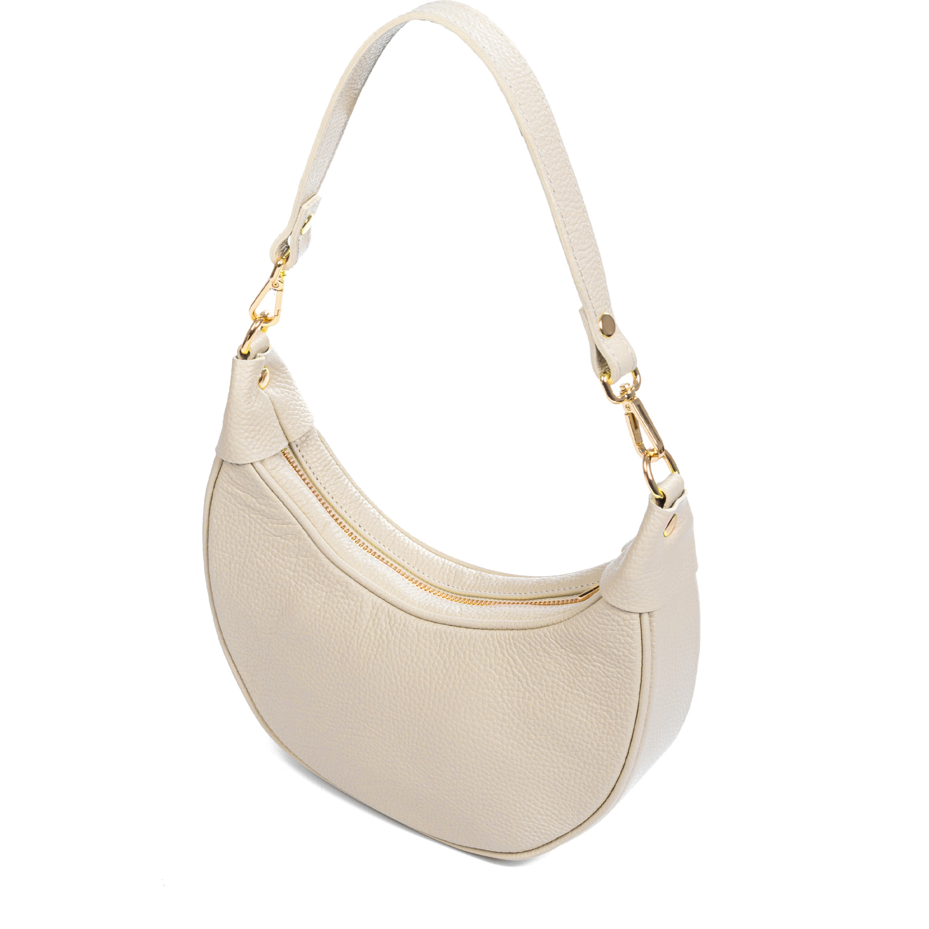Asís borsa a tracolla e a mano, in pelle autentica finitura dollaro, con design a mezzaluna.