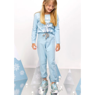 Maglietta a maniche lunghe da bambina in azzurro cielo