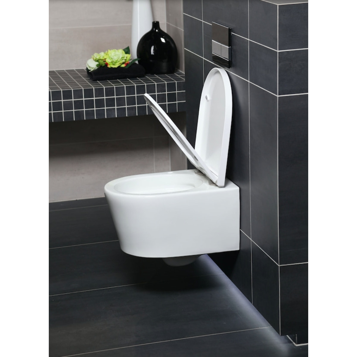 Pack WC sans bride SAT, fixations invisibles + Abattant softclose + Bâti Geberit Extra-plat UP720 + Plaque + Set Habillage