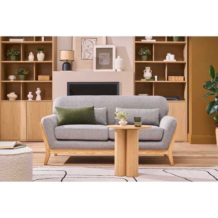 Canapé scandinave 2 places en tissu gris et bois clair YOKO