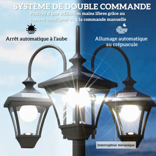Lampadaire extérieur 3 têtes LED avec bac à fleurs noir