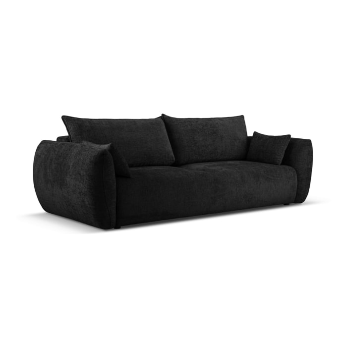 Canapé convertible avec coffre de rangement "Matera" 3 places en chenille noir