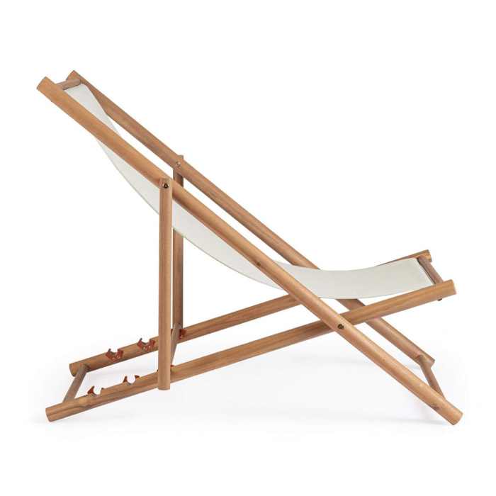 Set di sdraio MONSARAZ in legno di acacia e tessuto bianco