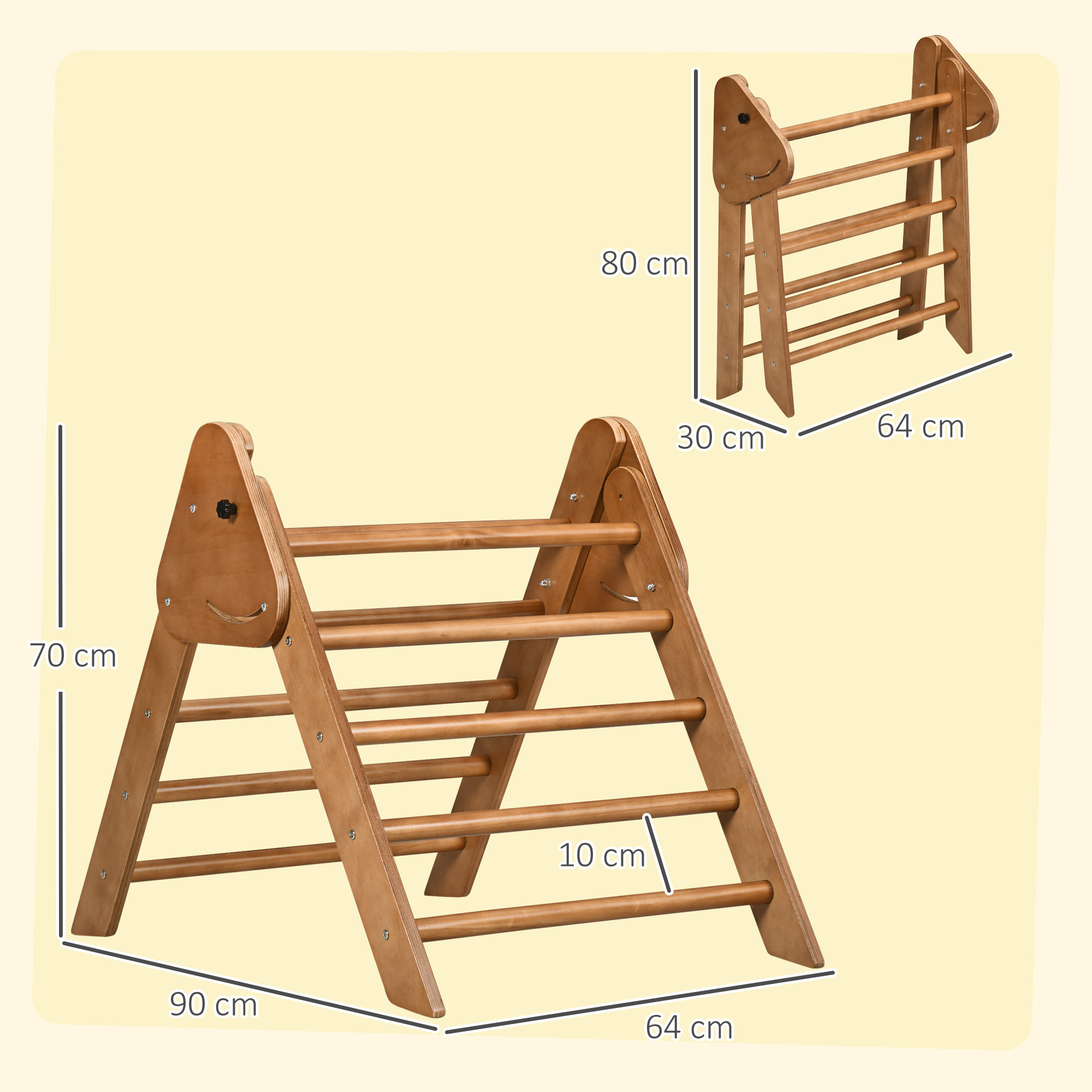 Triángulo Escalada para Niños de +3 Años Triángulo de Aprendizaje Plegable Triángulo de Madera Gimnasio de Juegos Interior Carga 50 kg 90x64x70 cm Marrón