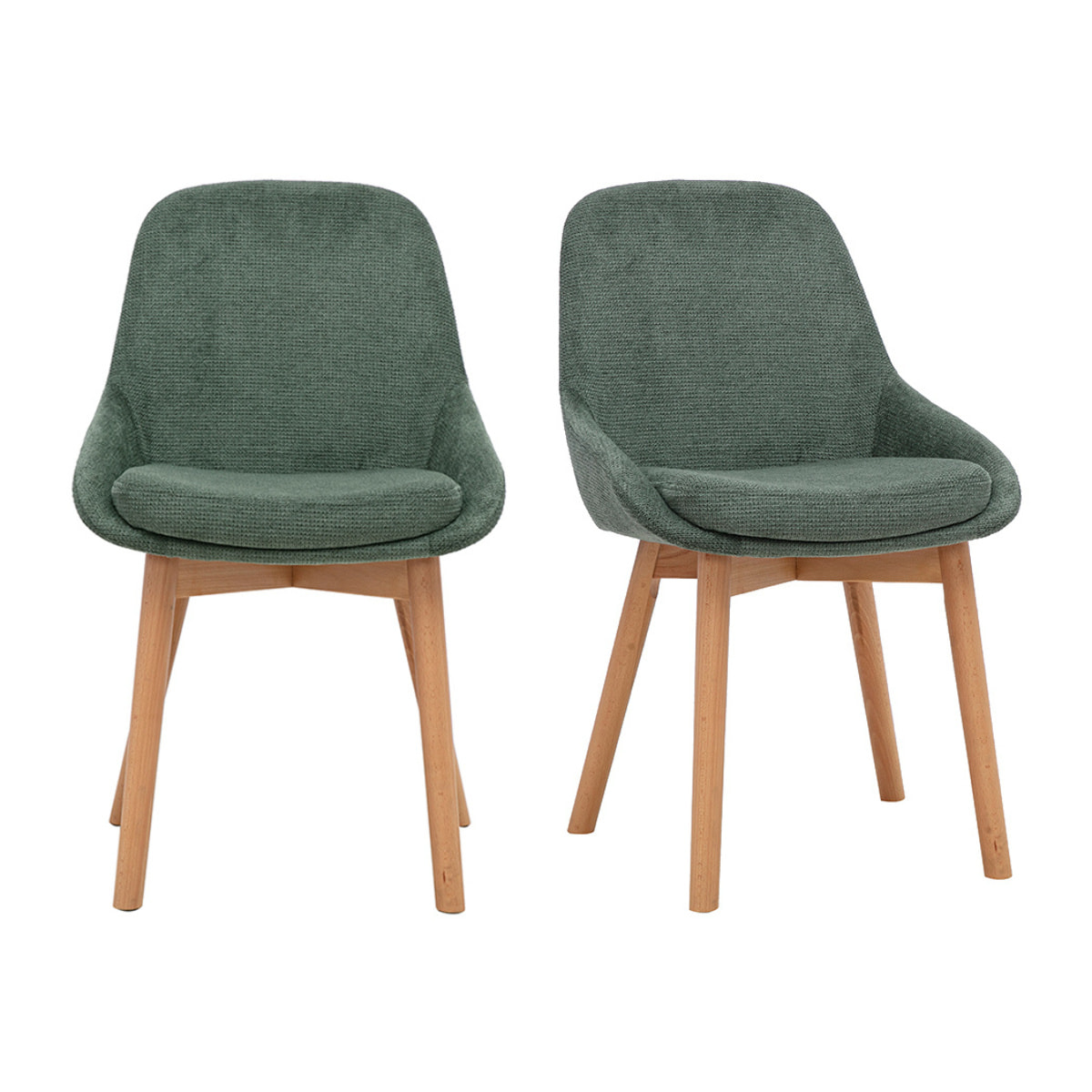Chaises scandinaves en tissu chenille vert kaki et bois clair massif (lot de 2) HOLO