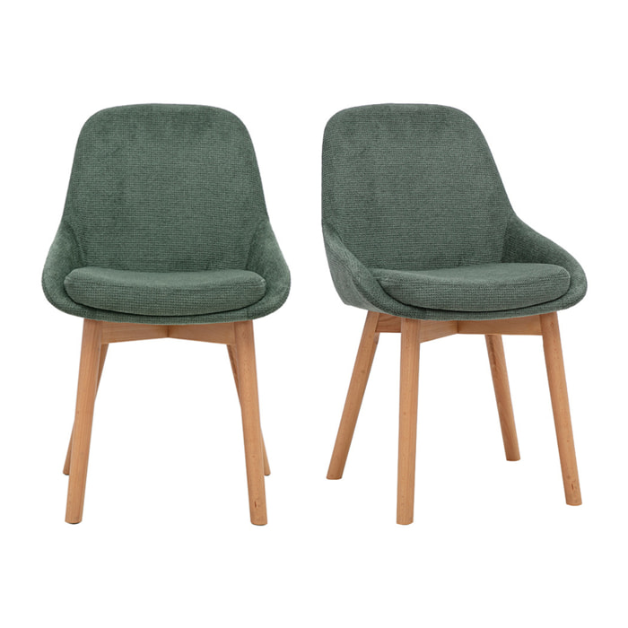 Chaises scandinaves en tissu chenille vert kaki et bois clair massif (lot de 2) HOLO