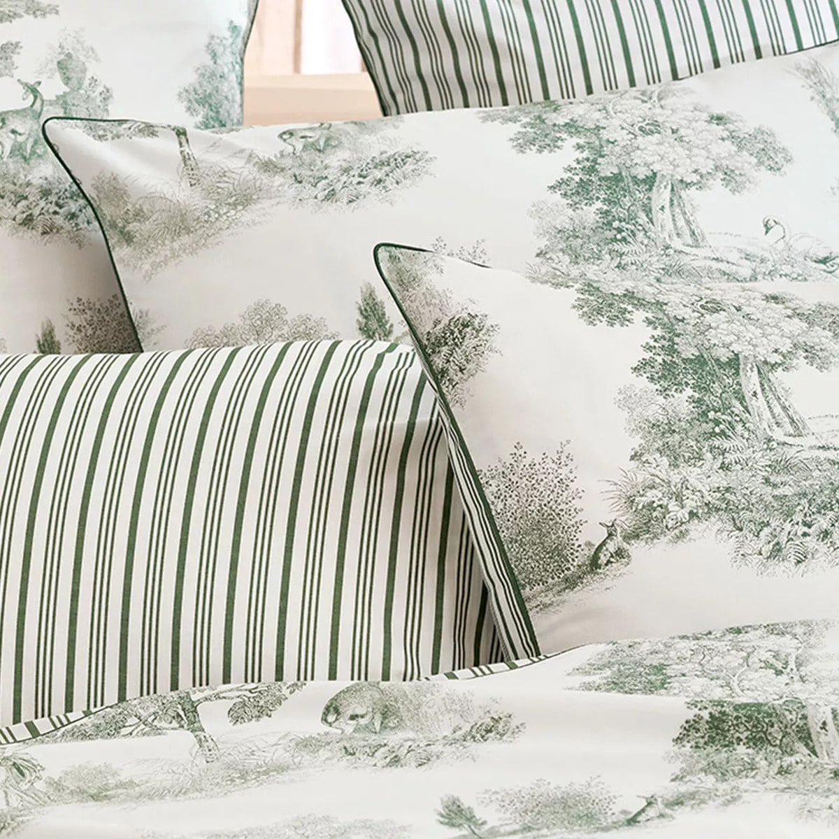 Taie d'oreiller percale de coton imprimé vert Poesie verde