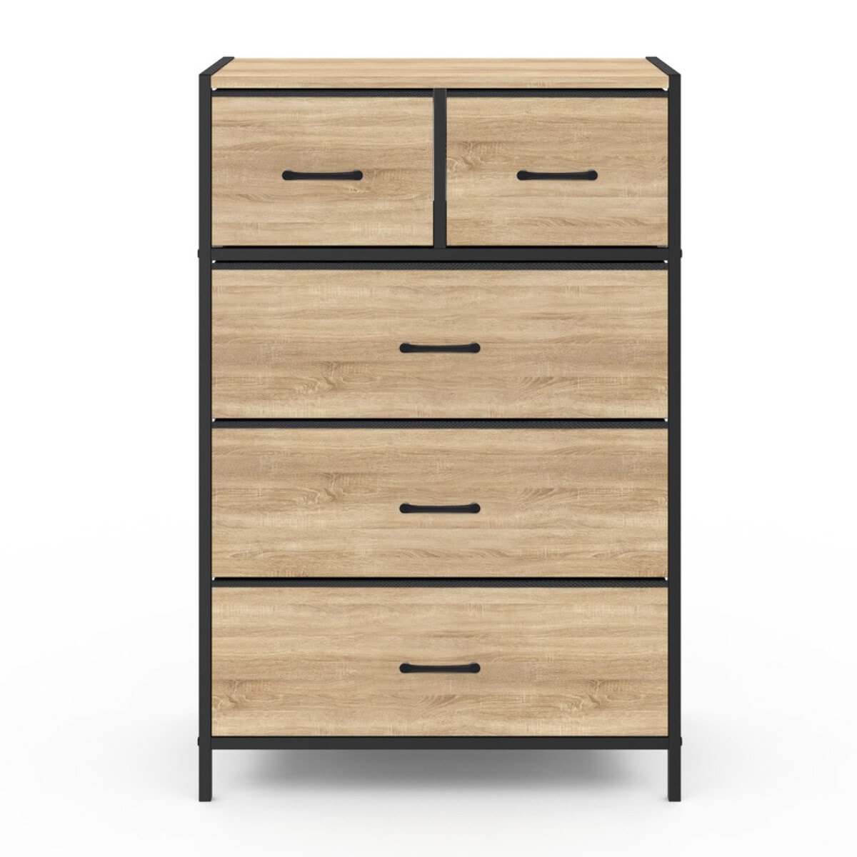 Chiffonnier Iris 5 tiroirs en bois et tissu