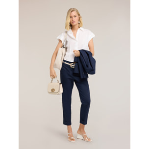 Motivi - Pantaloni cropped in misto cotone - Blu