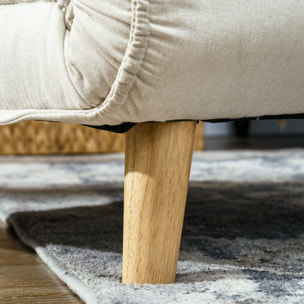 Sofá Cama de 1 Plaza 2 en 1, Sillón Cama Plegable Tapizado en Lino Sintético, con Respaldo Ajustable en 6 Niveles, Almohada, Patas de Madera, para Oficina, Dormitorio, Salón, 72x78x79 cm, Crema