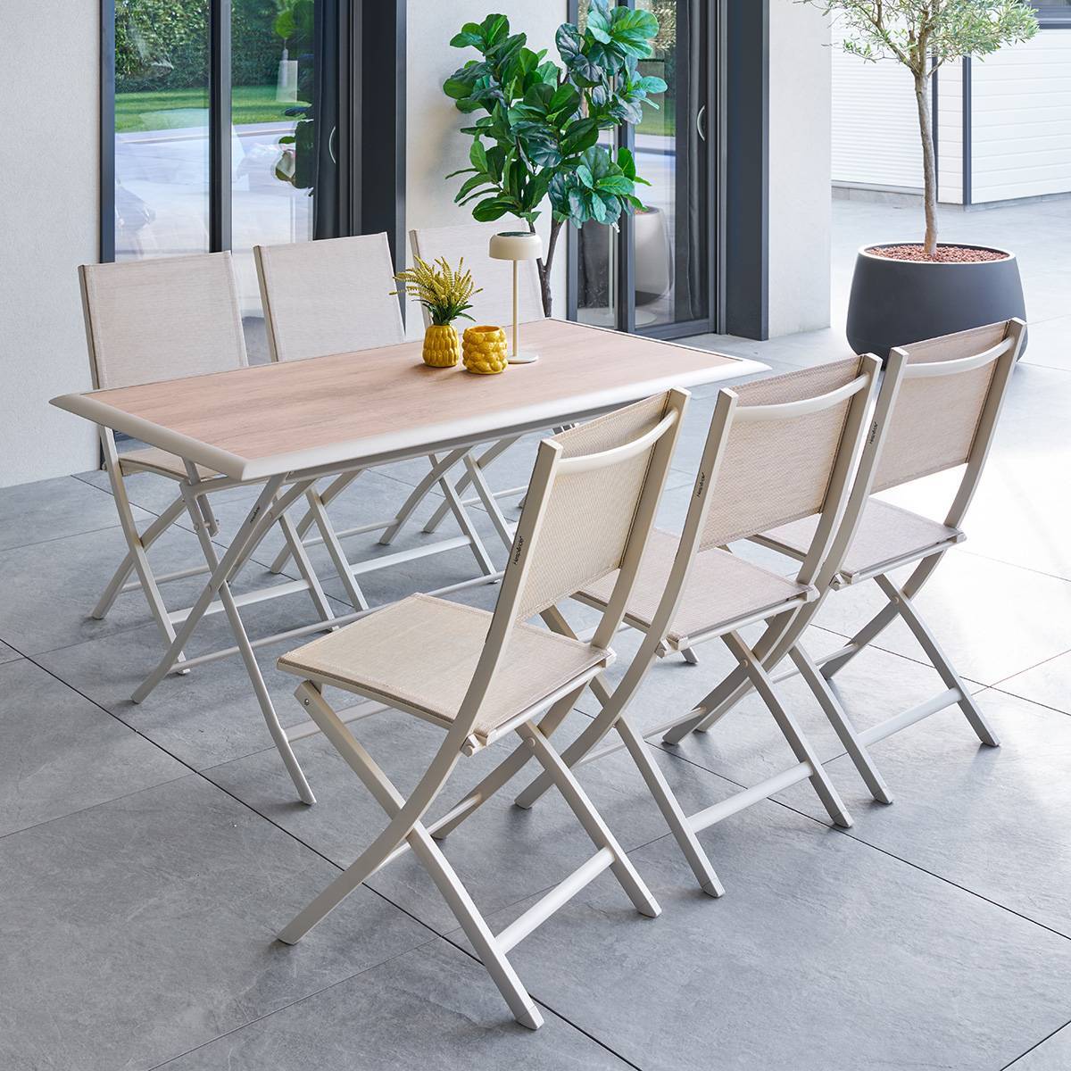Table de jardin 6 places Azua pliable beige 150x80cm