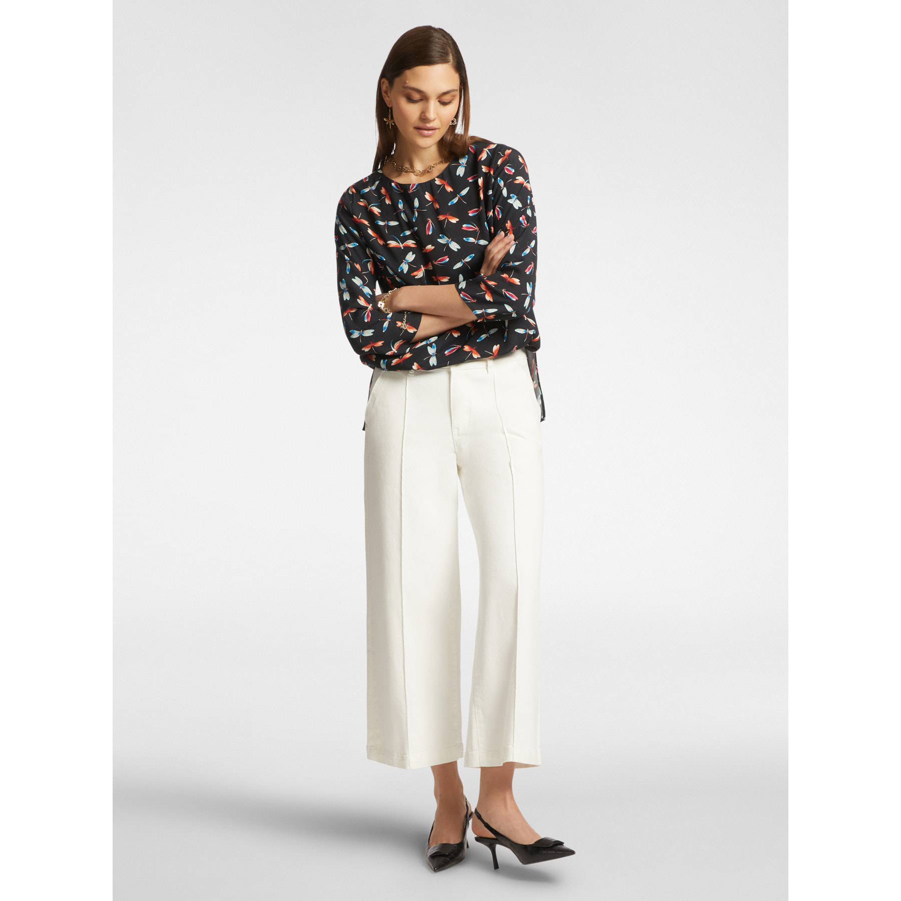 Elena Mirò - Blusa con estampado de libélulas - Negro