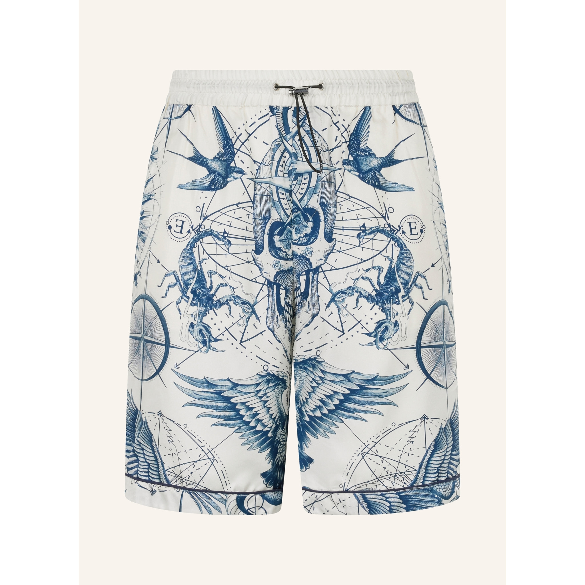 PHILIPP PLEIN Silk Bowling Shorts All-Over Tattoo