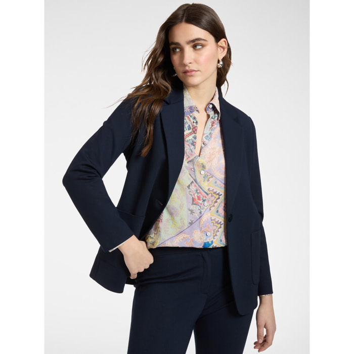 Elena Mirò - Blazer de un botón en punto Milano - Azul