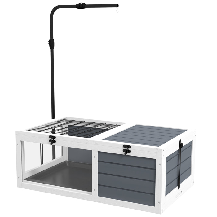 Maison enclos cage pour tortue petit animal avec 2 espaces support lampe réglable bois gris blanc