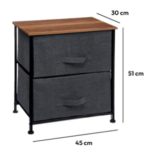 Table de chevet 2 tiroirs Métal gris