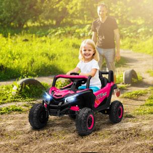 Coche Eléctrico para Niños 12V, Coche de Batería UTV con 2 Motores, Control Remoto 2,4G, Velocidad hasta 7 km/h, Sistema de Suspensión, Faros, USB, para Niños de +3 Años, Rosa