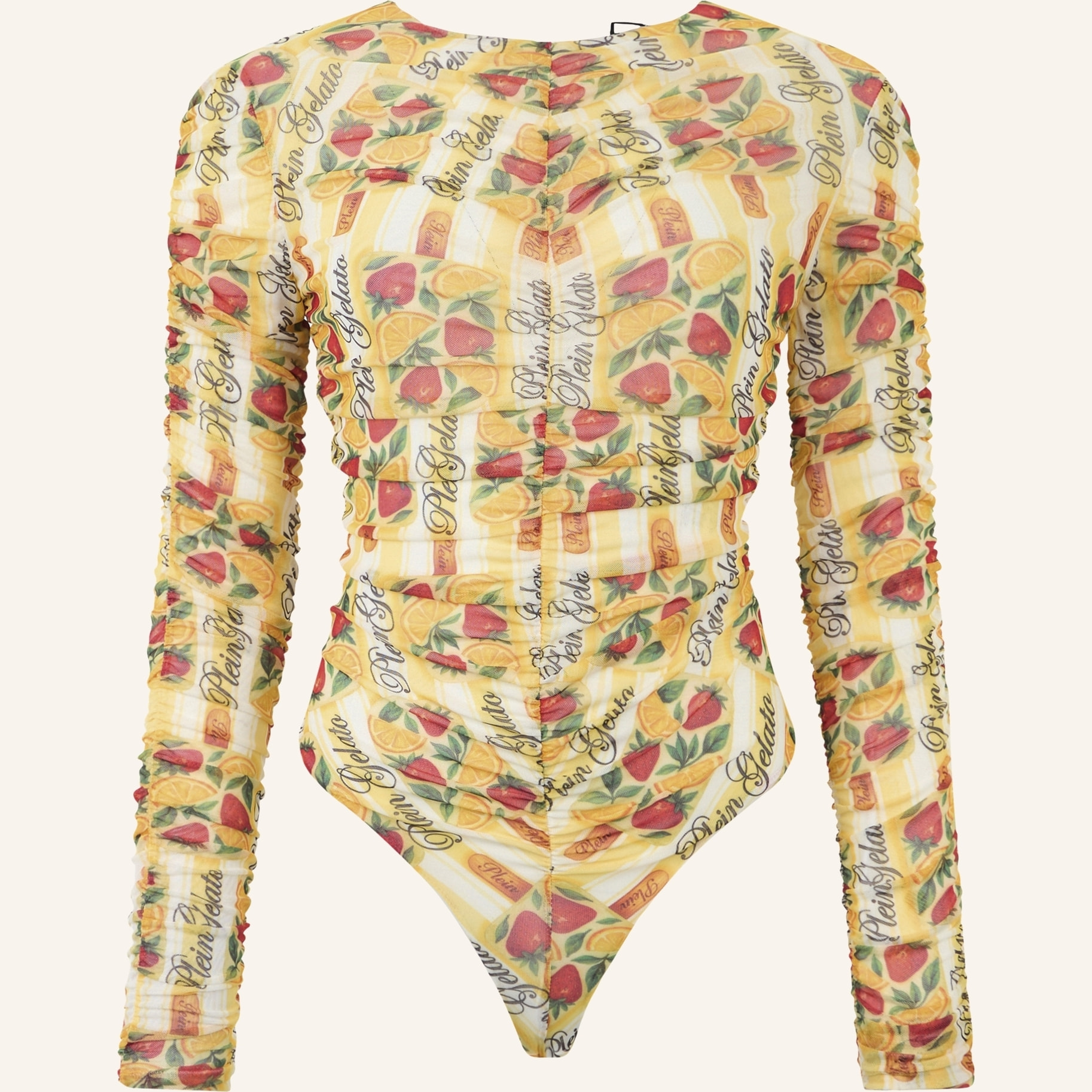 PHILIPP PLEIN Wrinkled Tulle Bodysuit Gelato