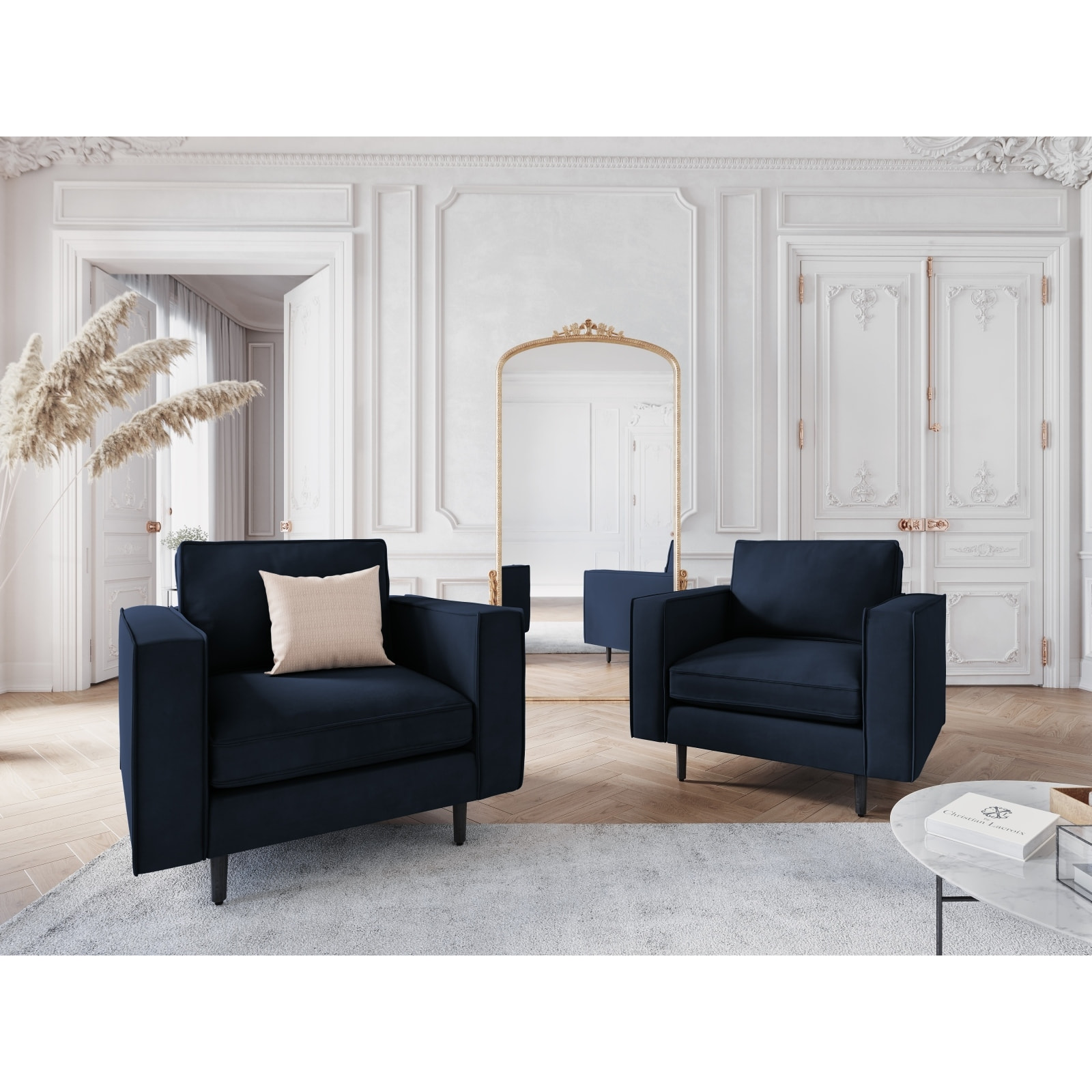 Fauteuil "Alexis" en velours bleu foncé