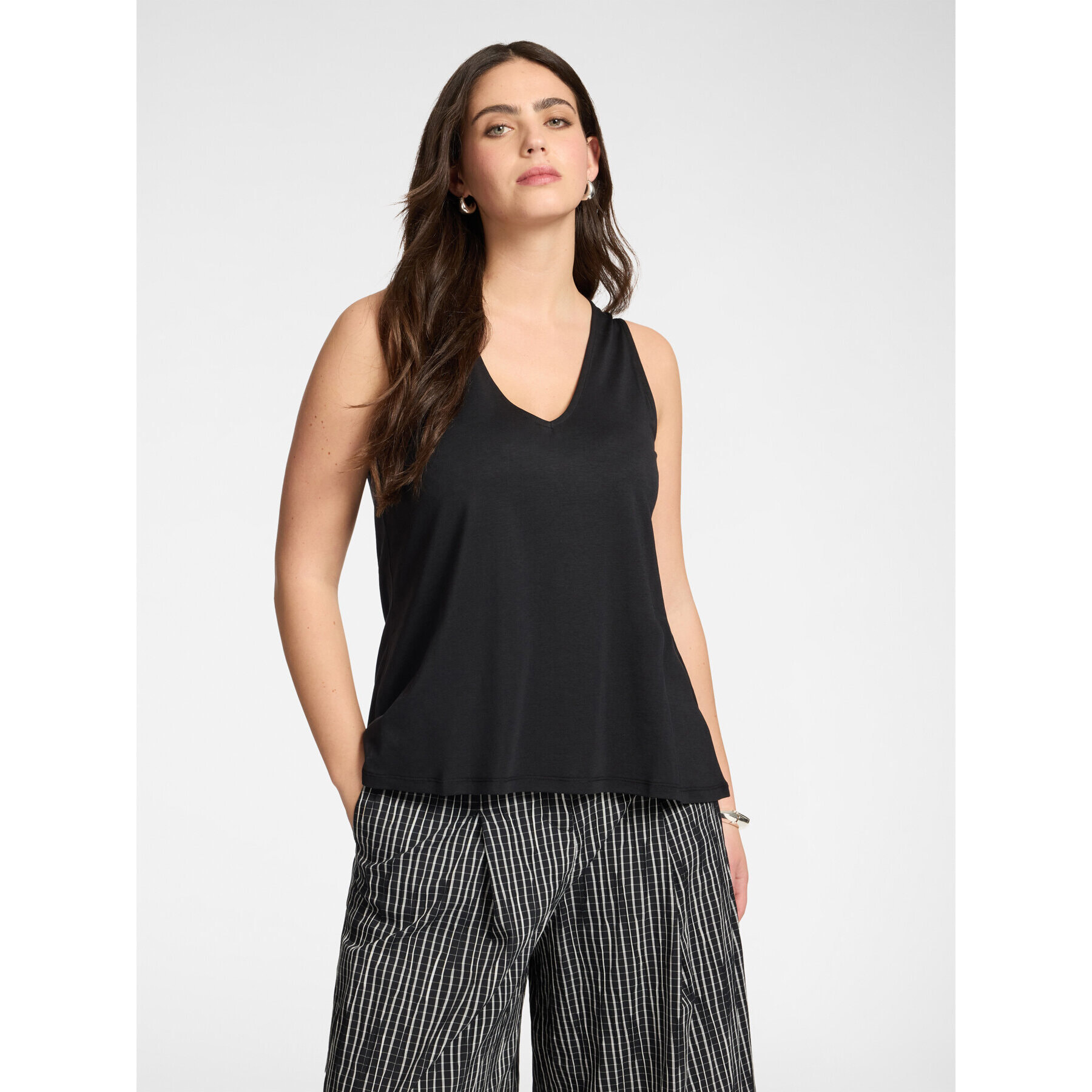 Elena Mirò - Top misto lyocell con scollo a V - Nero