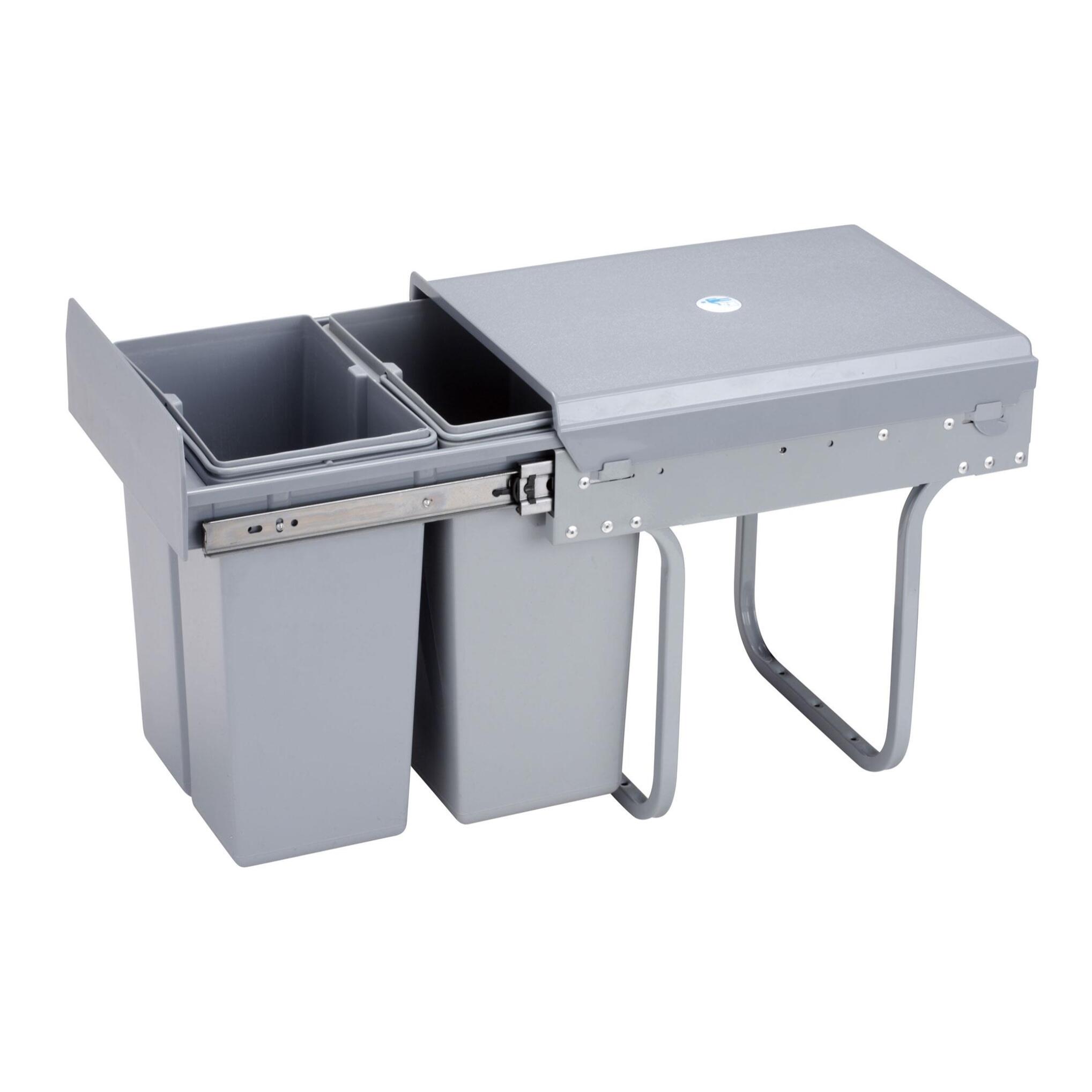 Contenedor de reciclaje para mueble de cocina, cubos de basura bajo fregadero, fijación inferior y extracción manual, cubos extraíbles, con tapa