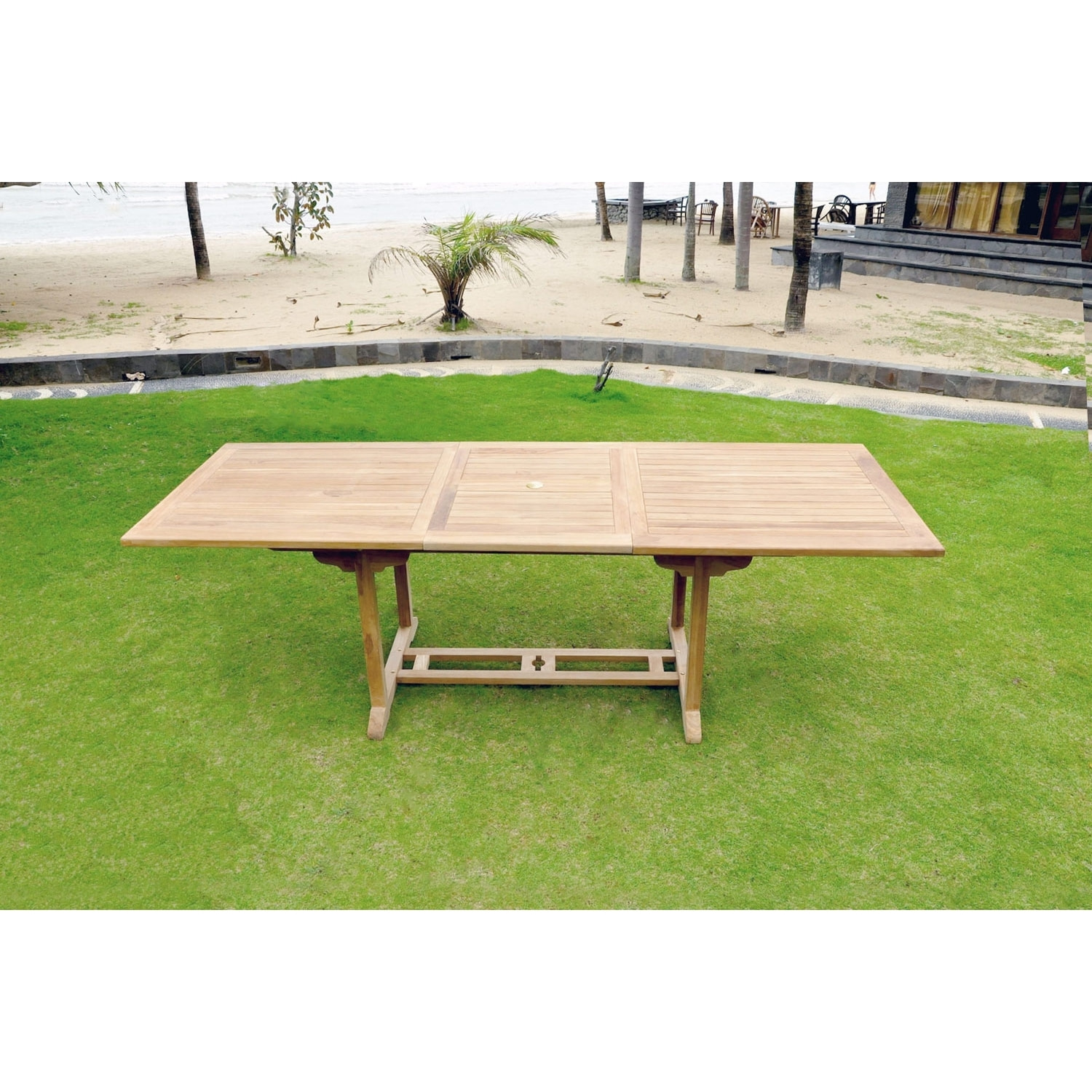 Table de jardin rectangle extensible en teck brut 10 personnes ADAGNA