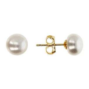 PERLAVIVA - Orecchini in Argento 925 placcato Oro Bianco 18Kt con Perle a Bottone Bianche d'Acqua DolceØ 8/9mm