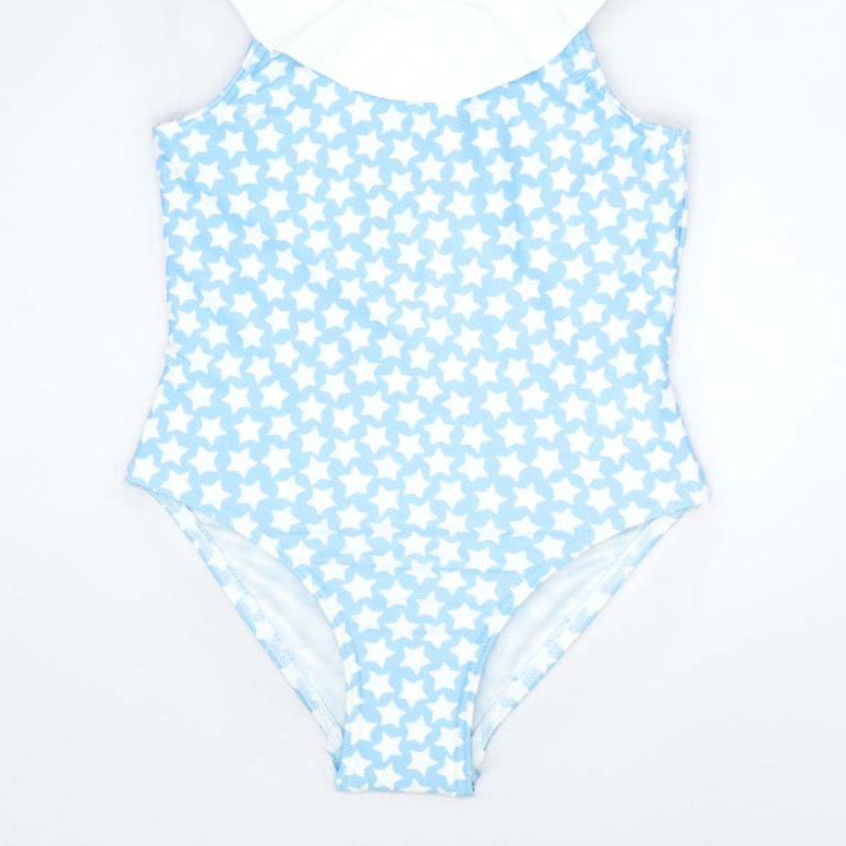 BAÑADOR AZUL CON ESTRELLAS Y VOLANTE