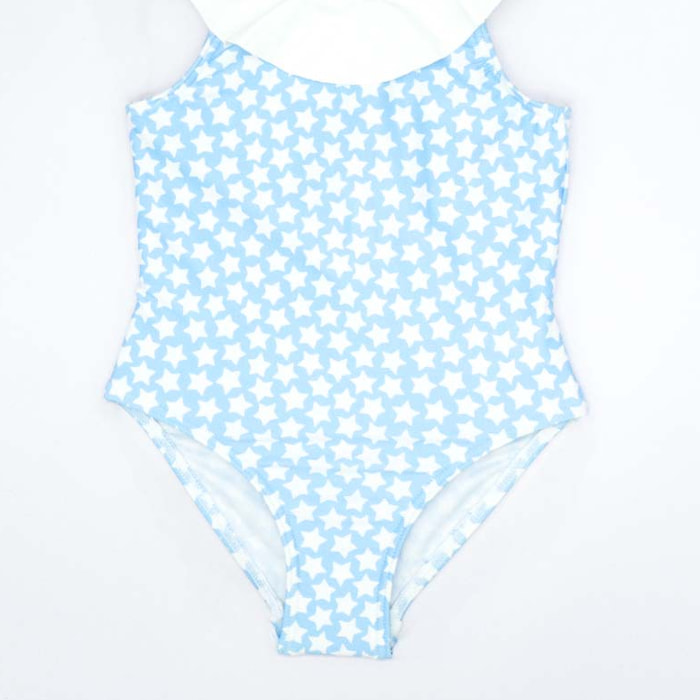BAÑADOR AZUL CON ESTRELLAS Y VOLANTE