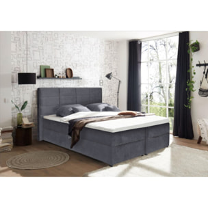 Lit boxspring complet en velours gris ou taupe 160x200 - GENEVE