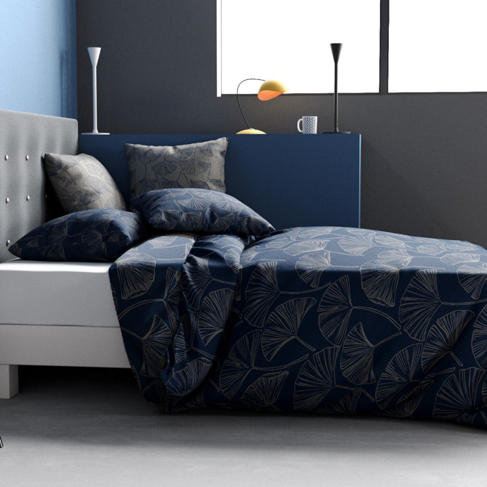 Parure housse de couette imprimé 100% coton - edo - bleu nuit