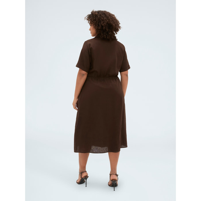 Fiorella Rubino - Vestito chemisier in misto lino e viscosa - Marrone