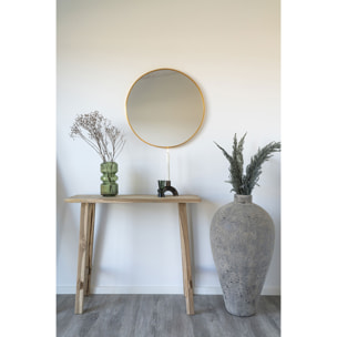 Consolle Girona in teak naturale con gambe a cavalletto, 90×30×80 cm