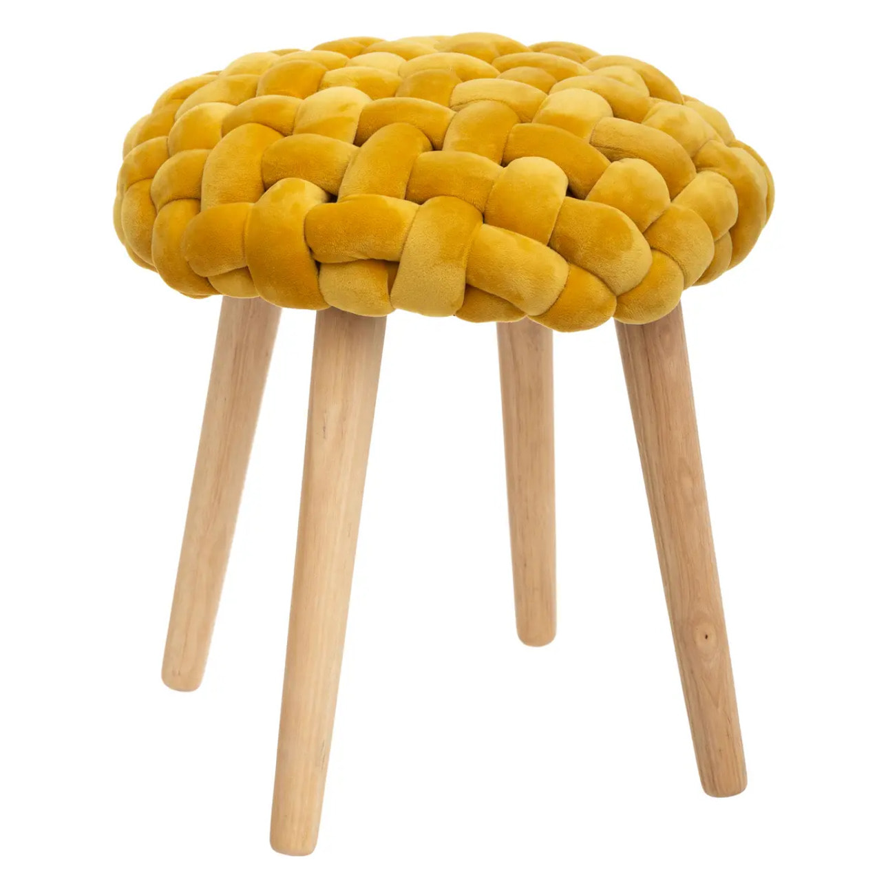 Tabouret "Akemi" tricot jaune moutarde