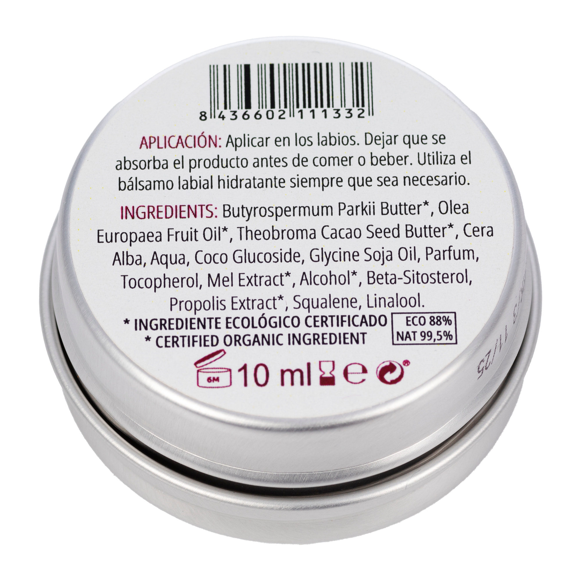 Bálsamo labial con miel y propóleo. Sabor a frutos rojos, 10gr.