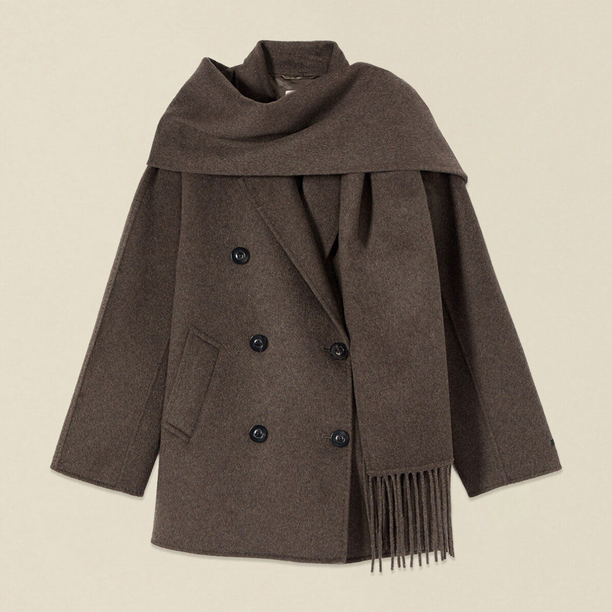 Oltre - Cappotto corto misto lana con sciarpa - Marrone