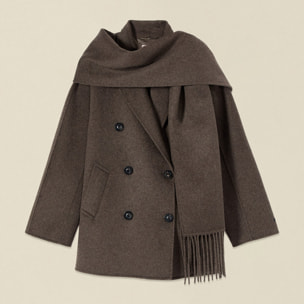 Oltre - Cappotto corto misto lana con sciarpa - Marrone