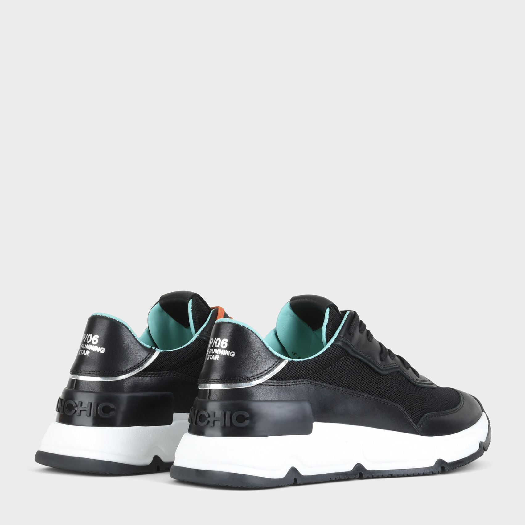 SNEAKER HOMBRE P06 DE MESH ANTE Y PIEL EFECTO ESPEJO NEGRO