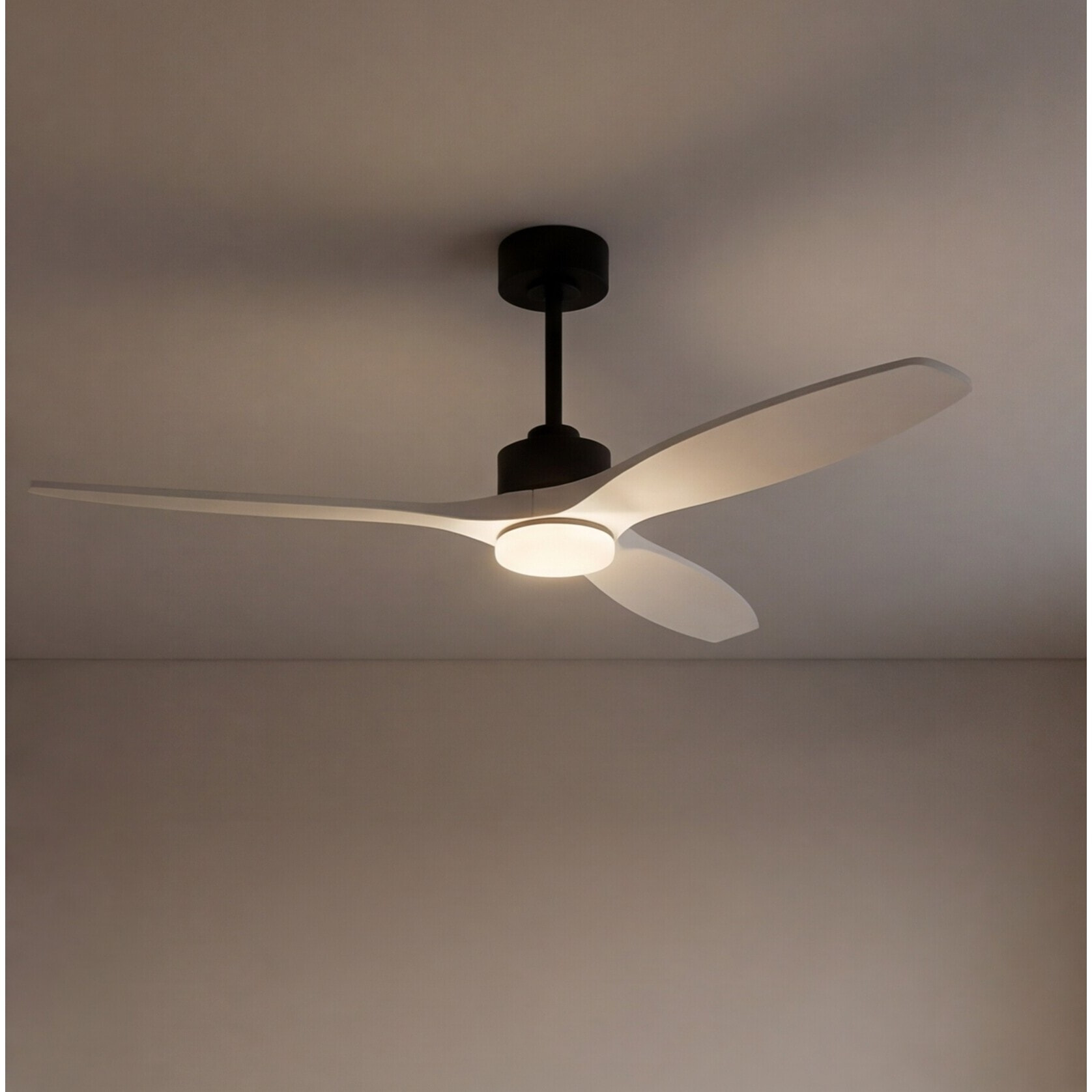 Forlight - Ventilador Stem Evo ø1320mm Acero, Cristal Negro palas Blancas, Arenado