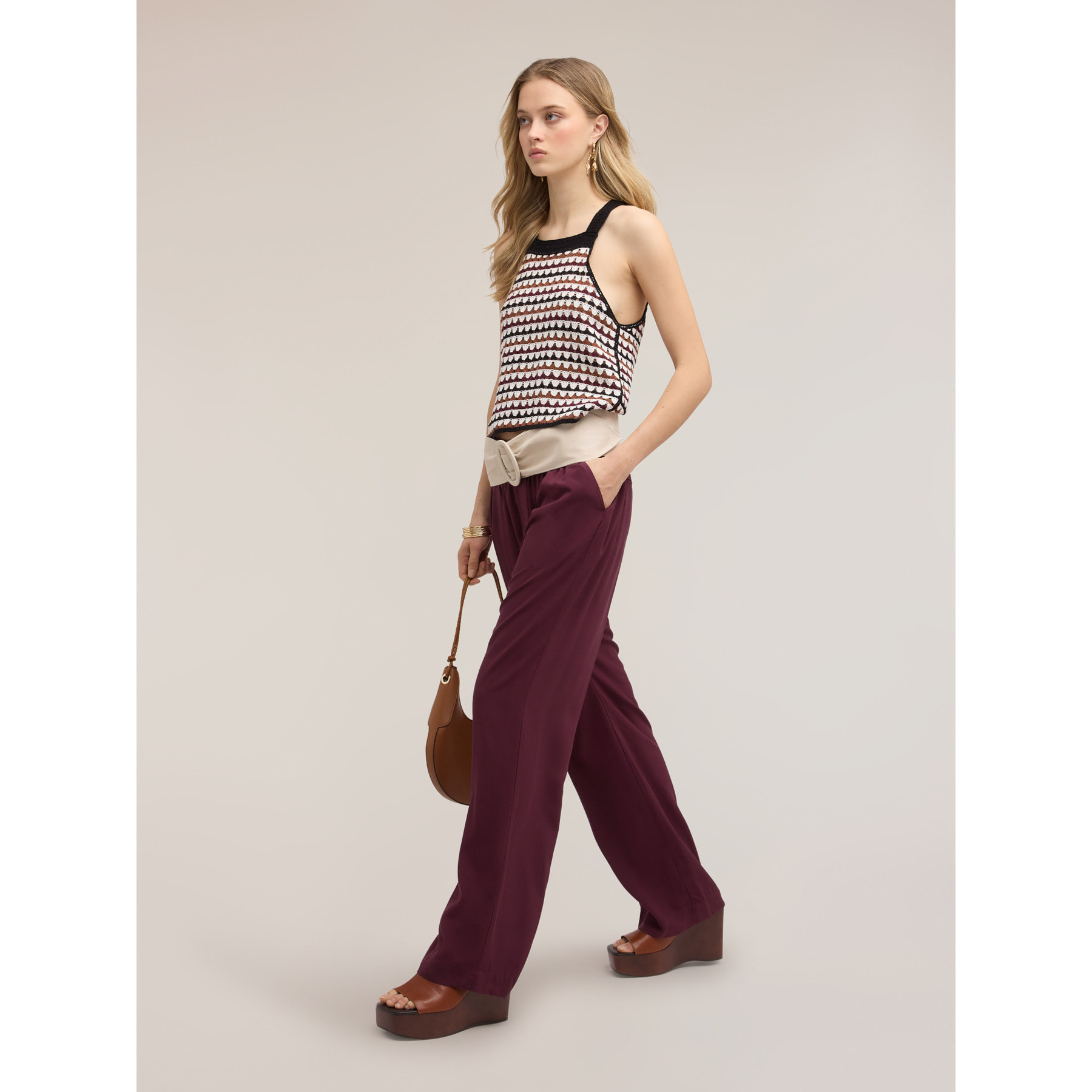 Motivi - Pantaloni palazzo in viscosa con vita elastica - Viola