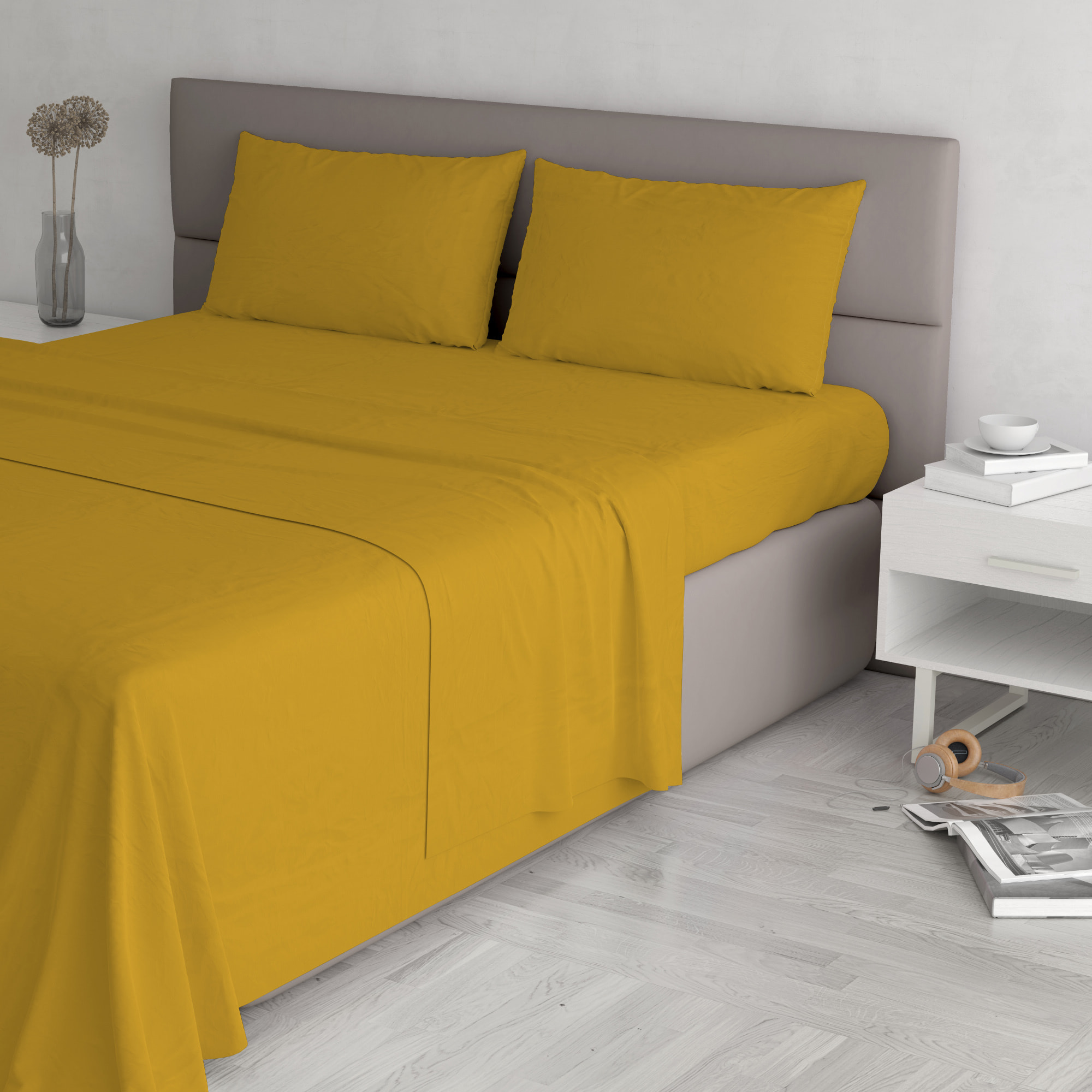 COMPLETO LETTO MAX COLOR, 100% Cotone, Made in Italy - SENAPE