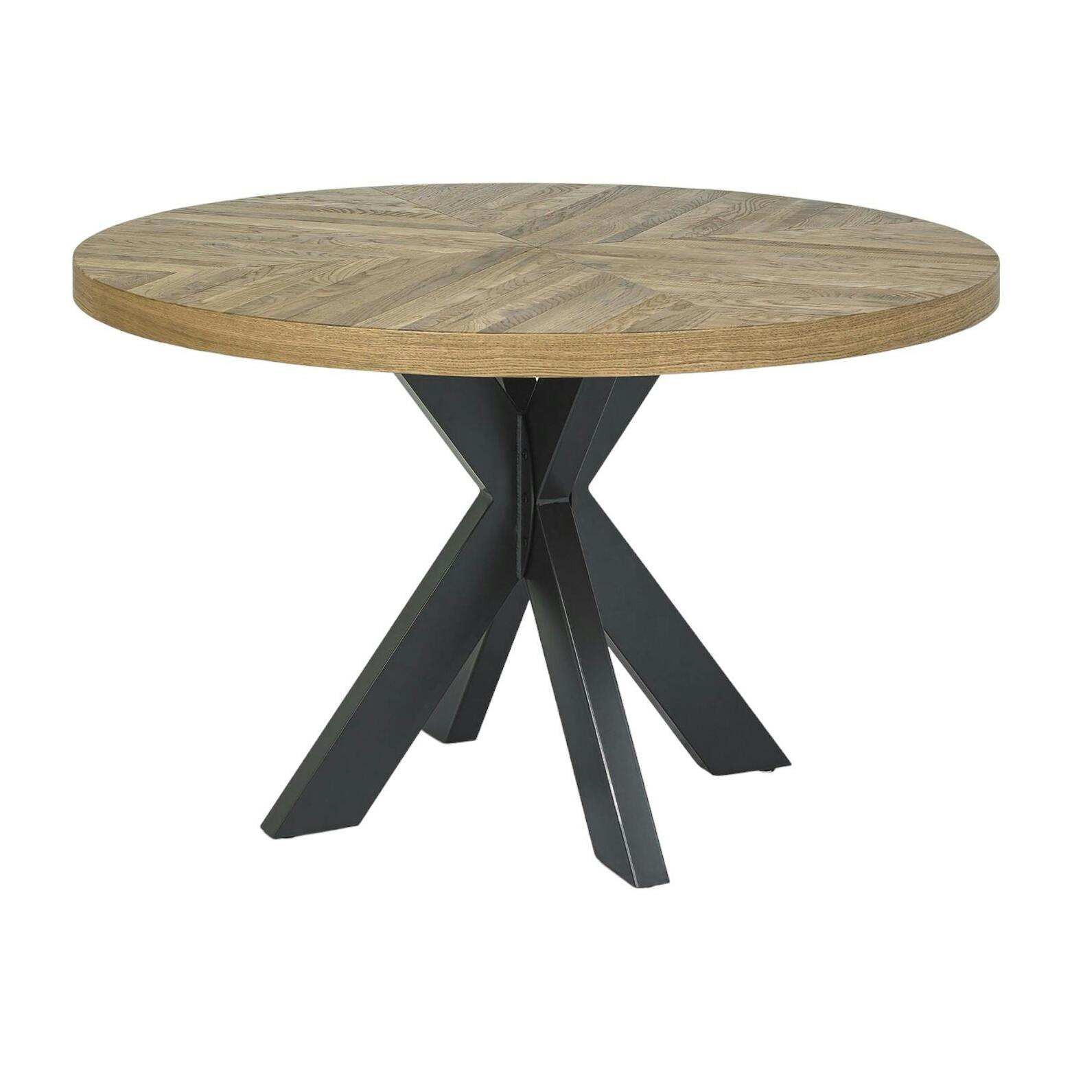 Table à manger ronde en marqueterie de chêne 120 cm finition bois naturel ARLINGTON 2